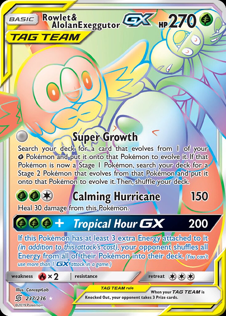 Rowlet & Alolan Exeggutor GX (Secret Rare)